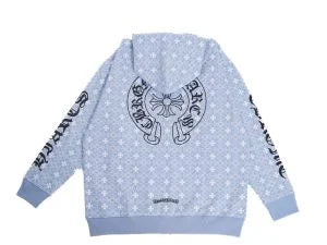 クロムハーツ ライトブルー フローラル クロス ジップアップ パーカー